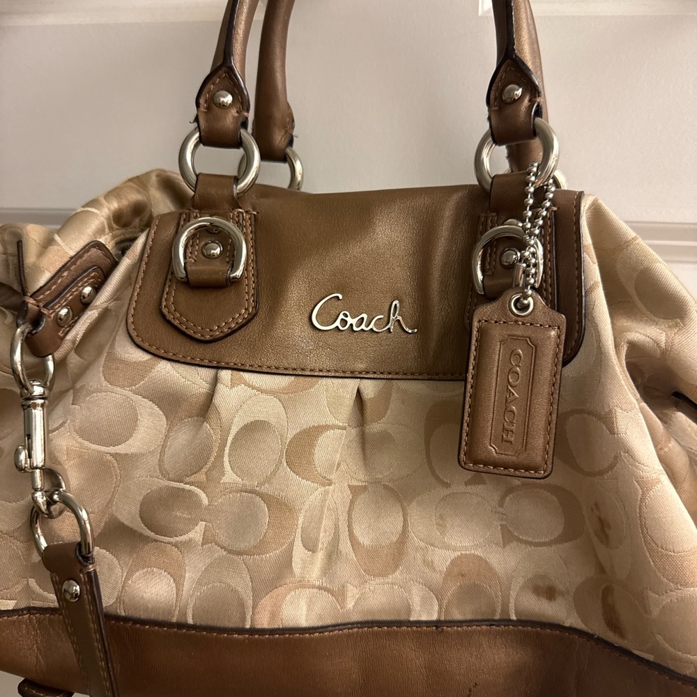 Coach Tan and Brown Signature Shoulder Bag